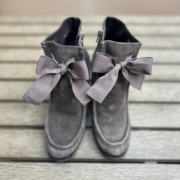 Kate Spade Suede Wedge Bootie with Grosgrain Ribbon detail - Picture 1 of 7